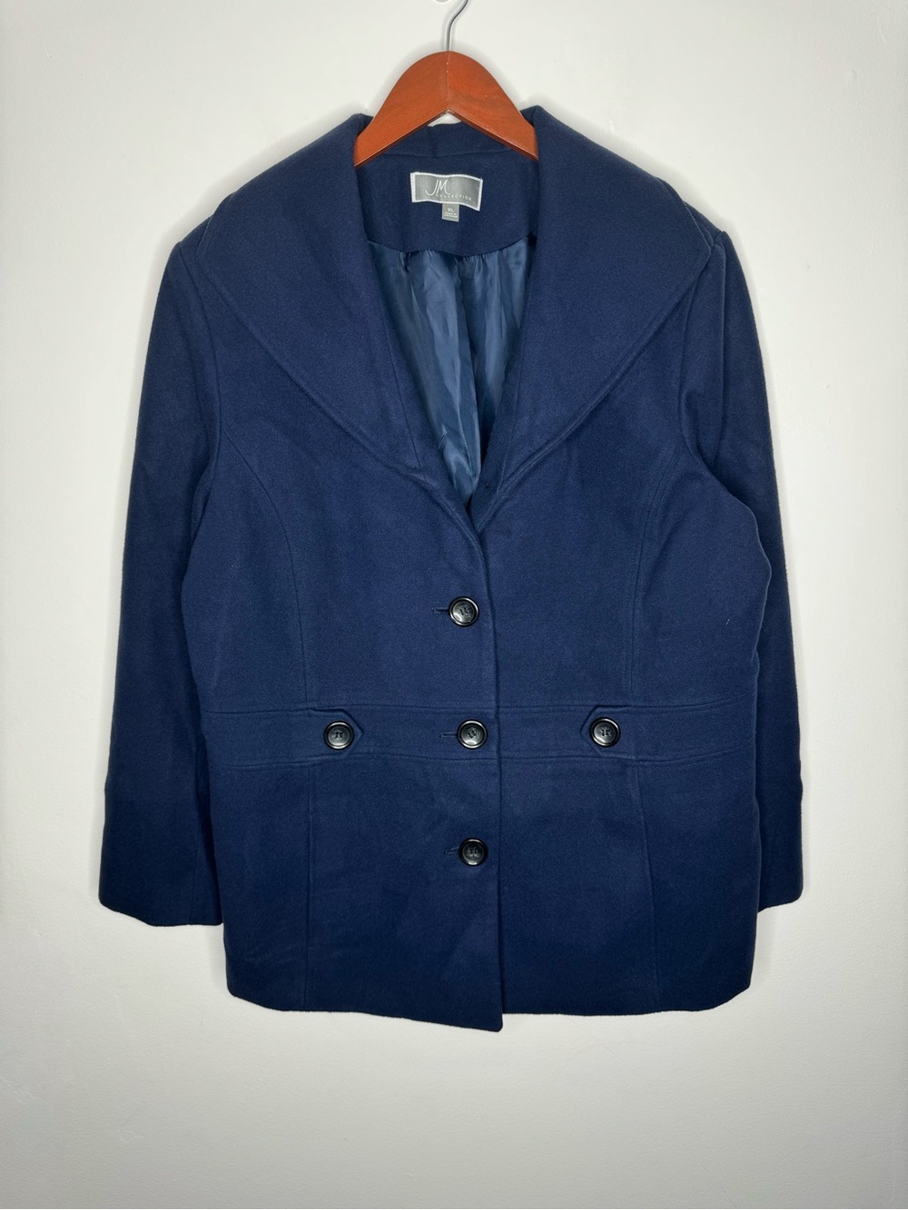 JM Collection Women’s XL Navy Blue Wool Blend Peacoat Jacket Coat
